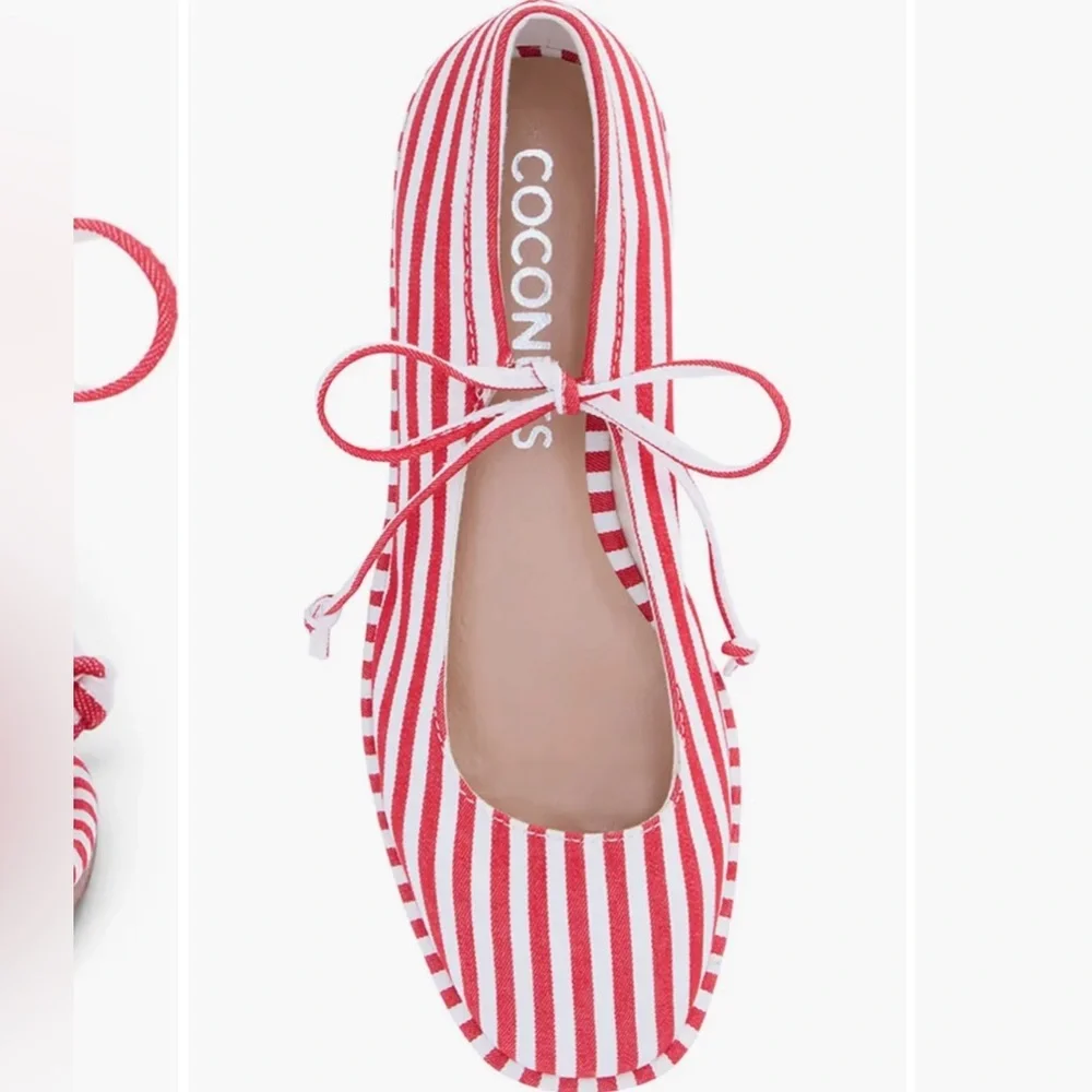 Red & White Striped Women's Ballet Flats - Picture 6 of 6